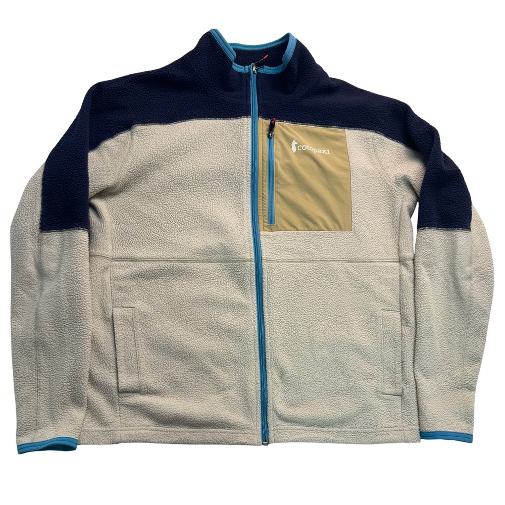 Cotopaxi Abrazo Full Zip Fleece Jacket Womens L Cream Navy Colorblock Mock Neck